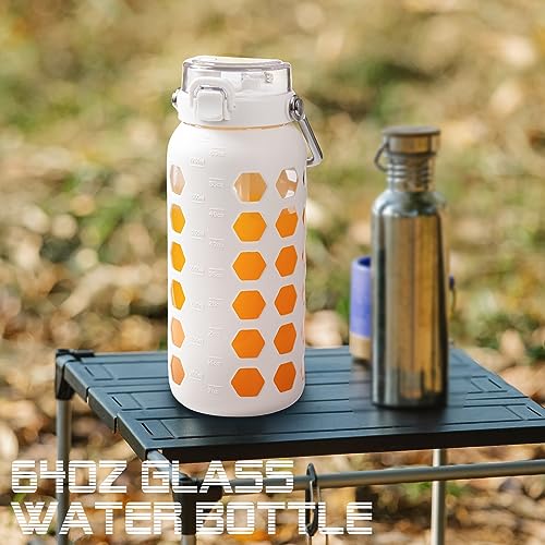 64oz Glass Water Bottle with Straw and Lid