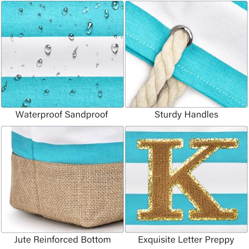 Beach Bag Initial Beach Tote with Makeup Bag for Travel
