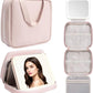 Glint&Glide Travel Makeup Bag with LED Lighted Detachable Mirror, Tri-light Dimmable - Hanging Multi-Compartment Organizer for Women, Portable Cosmetic Case with Four Divided Storage, Pink