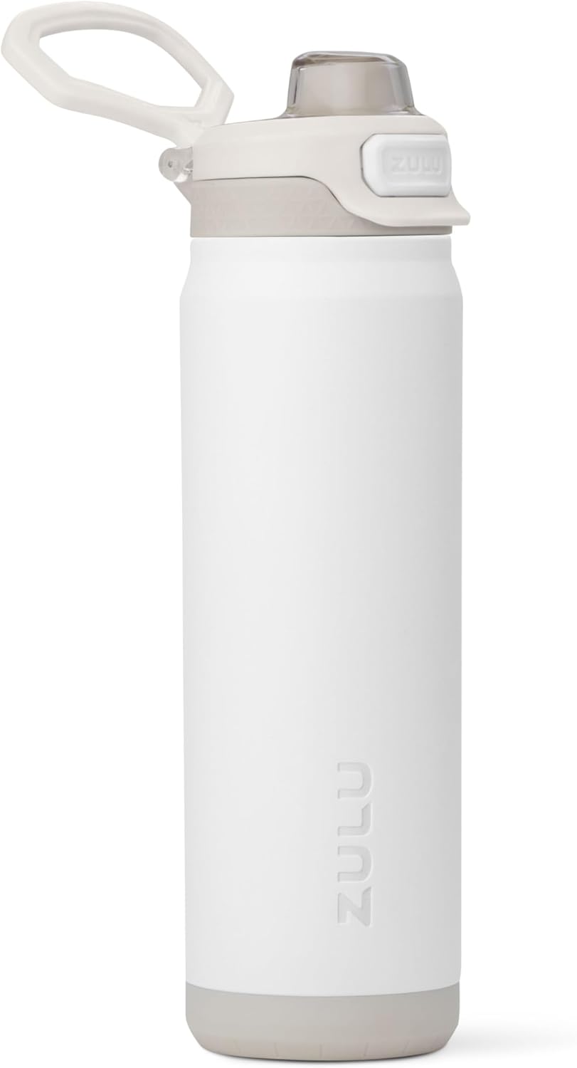 ZULU Powerfill Pro 24oz Stainless Steel Water Bottle with Quick Fill Lid, Triple Walled Vacuum Insulated Metal, Leak Proof Locking Lid, Sip and Chug, Reusable BPA Free, White - Roamly