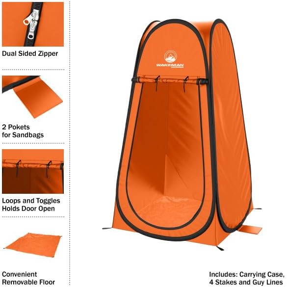 Wakeman Pop Up Changing Tent, 3.3 x 3.3 x 6.2ft, Camping Shower Tent for Portable Toilet Stall or Dressing Room with Carry Bag for Camping, Beach, or Tailgate, Polyester