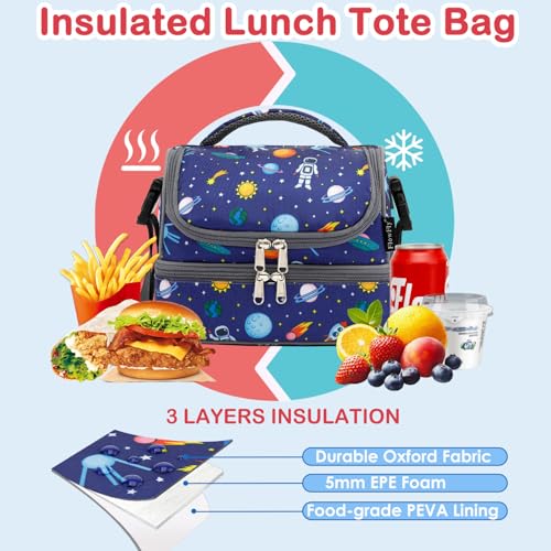 Kids Double Decker Cooler Insulated Lunch Bag Large Tote for Boys