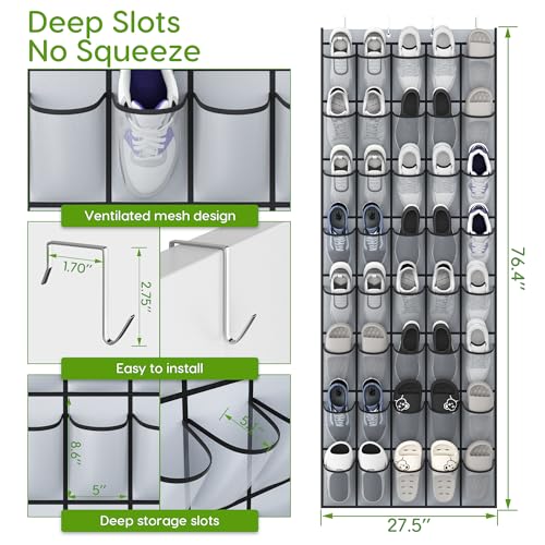 Over the Door Shoe Organizer with 40 Large Breathable Mesh Pockets