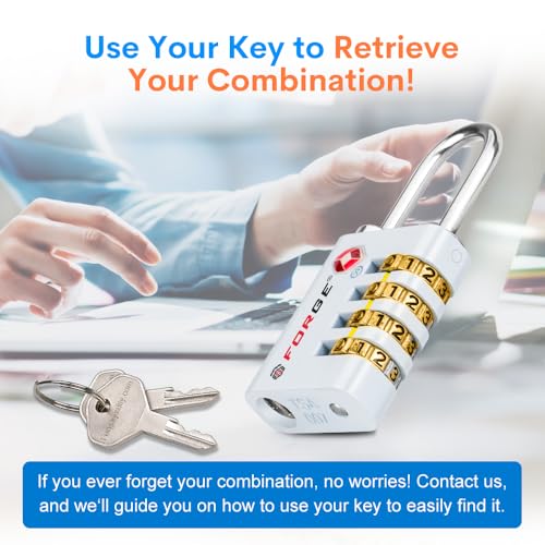 Dual-Opening: Key or Combination Access Lock, TSA Approved Locks for Luggage, Pelican case, Travel, Gym, School, Stainless Steel Shackle. (White, 2 Pk) (2 Count)