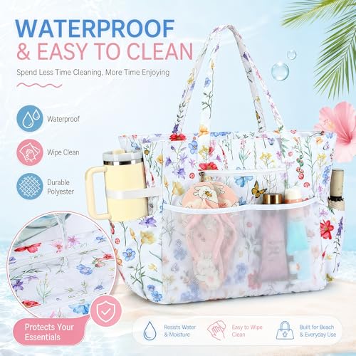 Waterproof Beach Tote Pool Bags for Women Ladies Extra Large Carry On Bag With Wet Compartment for Weekender Travel