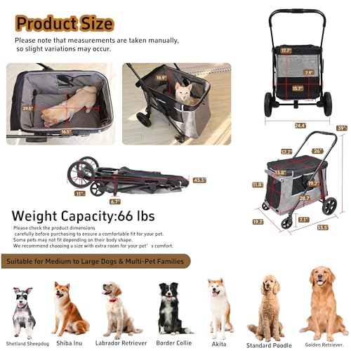 Medium Dog Stroller for Small to Large Dogs 4 Wheels Multi Pet Stroller for 4 Dogs Holds Up to 40lbs