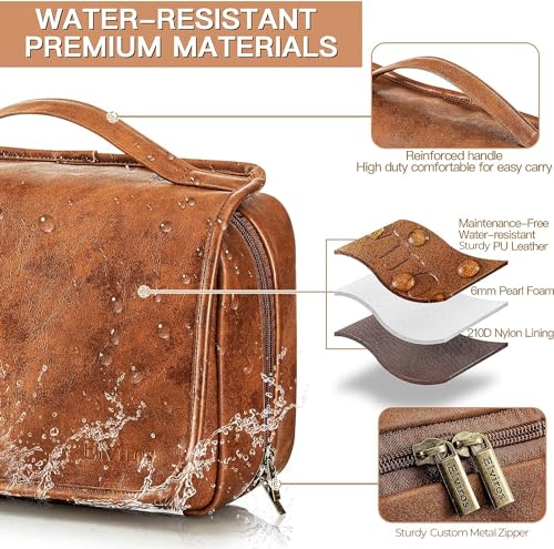 Hanging Toiletry Bag for Men PU Leather Shaving Dopp Kit