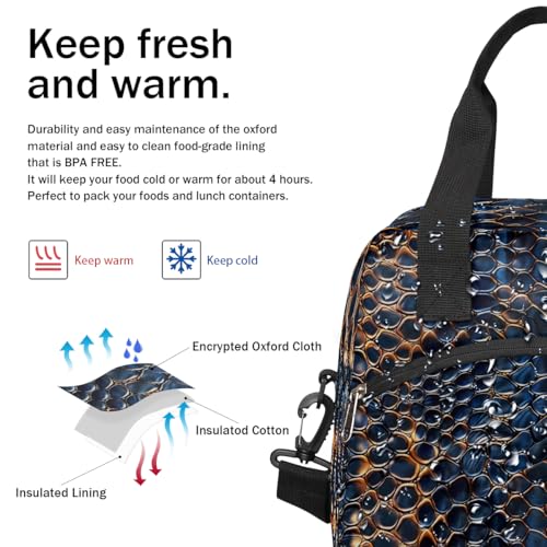 Snake Skin Blue Insulated Lunch Bag for Women Girl Reusable Lunch Tote Box With Shoulder Strap Lightweight Thermal Cooler Meal Prep Bag for Work School Office Picnic (print 10)