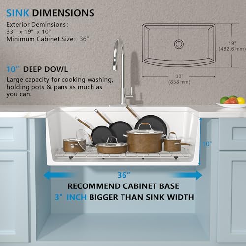 33"x19" White Farmhouse Kitchen Sink