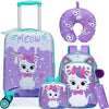 Cute Cat Kid’s Luggage Set 5 Piece Suitcase Set 16’’ Hardside Luggage with Spinner Wheels Girls Boys Carry on Toddler Luggage Travel Rolling Luggage Carry on Luggage Airline Approved (5 Count)