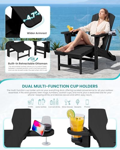2 Pcs HDPE Folding Adjustable Adirondack Chair with Ottoman