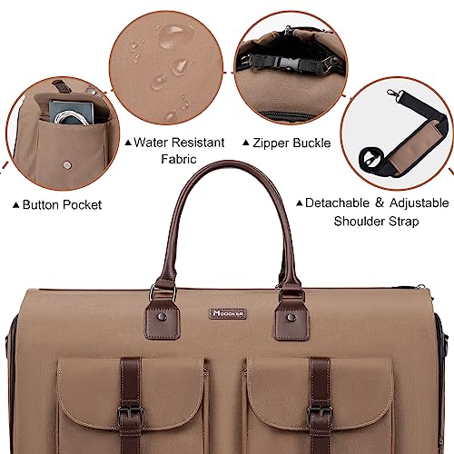 2-in-1 Canvas Garment Duffle Travel Bag with Shoulder Strap,Brown