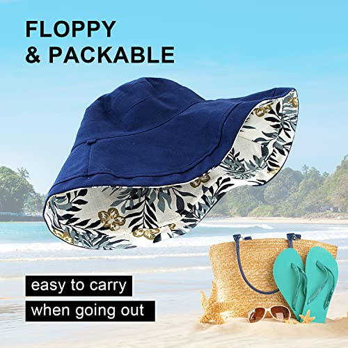 Women Floral Reversible Wide Brim Sun Hats Wired Edge Summer UPF Hat for Beach Hiking Garden Travel Lawn Work Chin Strap