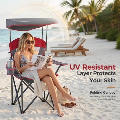 Heavy Duty Canopy Camping Chairs with Adjustable Sunshade (2 Count)