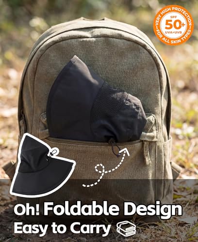 UPF50+ Mens Sun Hat Wide Brim Fishing Hat for Men Women Sun Protection Cap Portable Gardening Bucket Hat Black