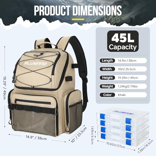 Cooler Fishing Backpack with 4Tackle Boxes 45L Large Water