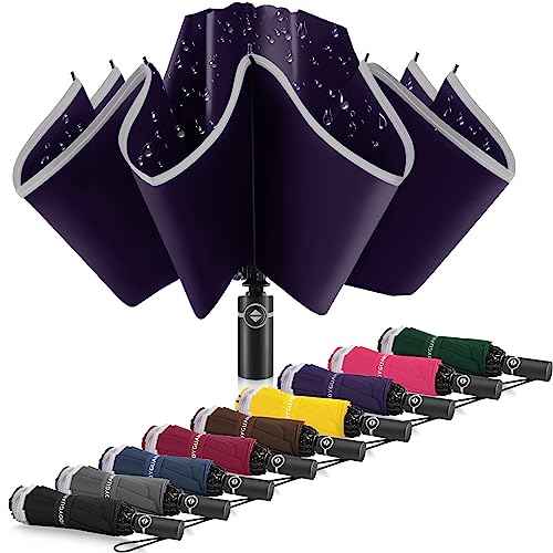 Inverted Umbrella Large Windproof Umbrellas for Rain Sun Travel Umbrella Compact with Reflective Stripe