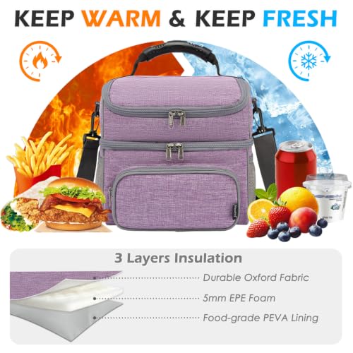 Double Layer Cooler Insulated Lunch Bag Adult Lunch Box Large Tote Bag for Men (Purple)