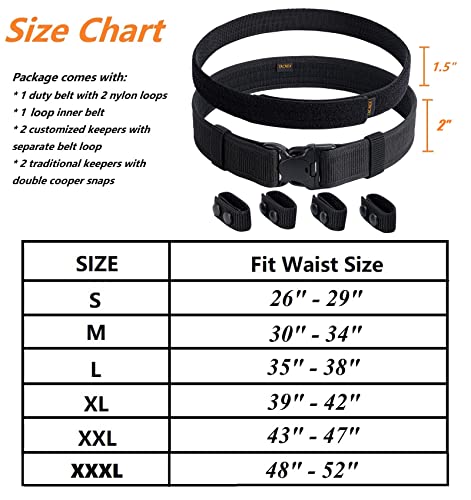 Duty Belt w Hook Lining 4 Keepers Police Law Enforcement Correctional Officer Security Black Nylon Outer Inner Belt XXL