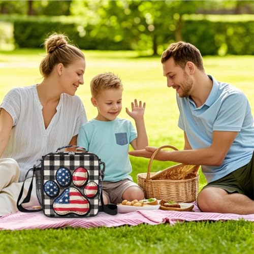Paw Flag Check Kids Lunch Box for Girls Boys Reusable Insulated Lunch Bag for Kids Toddler Thermal Cooler Spacious Lunchbox with Shoulder Strap Lunchbag for School Work Picnic (print 1)