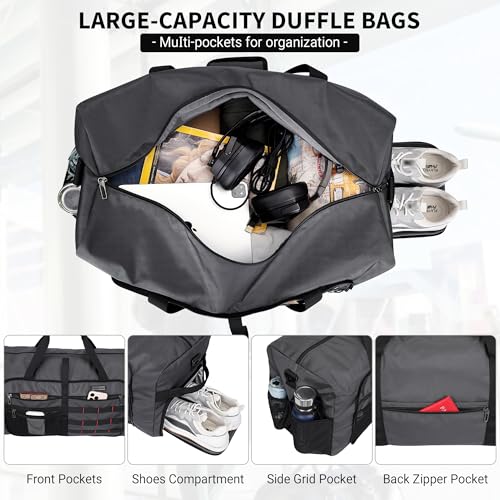 Foldable Duffle Bag for Men Large 65L Travel with Shoe Compartment