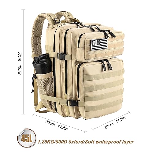 Military Tactical Backpack for Men and Women 45L Army 3 Days Assault Pack Bag Large Rucksack with Molle System Cream