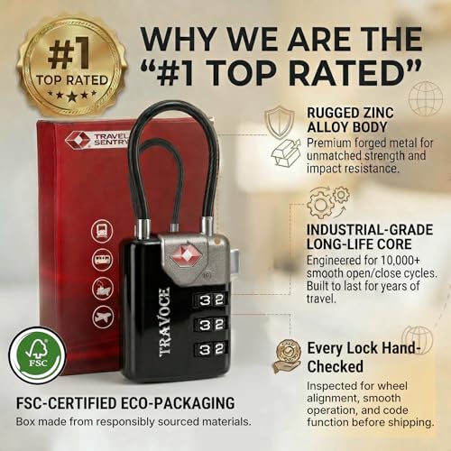 Search Alert TSA Approved Travel Combination Luggage Cable Locks for Suitcase (3 Count)