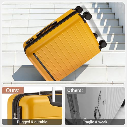 Carry On Suitcase 20in Expandable ABS+PC Airline Approved Yellow
