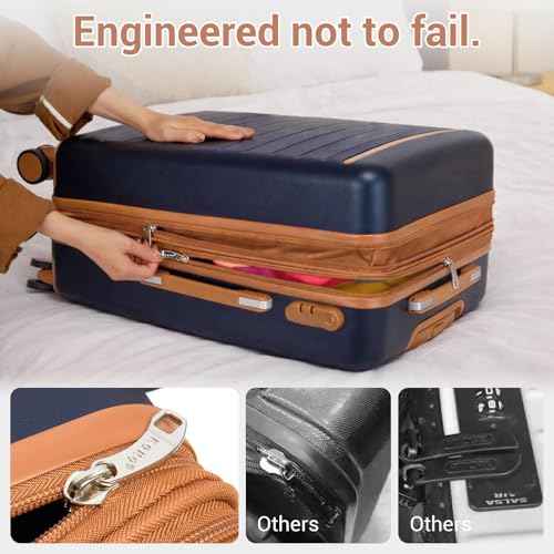 Large Suitcase 28in Expandable ABS+PC 8pcs Silent Wheels Navy