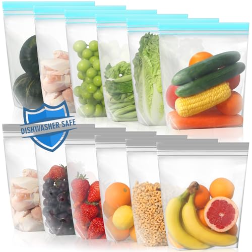12 Pack Reusable Gallon Freezer Bags Dishwasher Microwave Safe (12 Count)