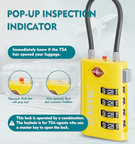 TSA Approved Luggage Locks with Search Alert Indicator (4 Count)