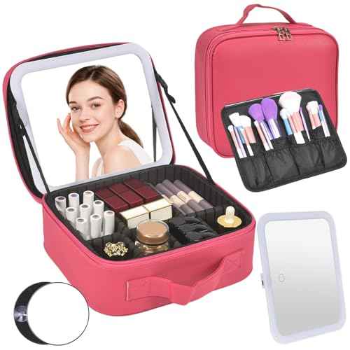 Travel Makeup Bag with Mirror & 8 Adjustable EVA Dividers