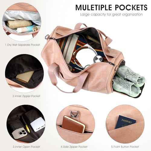3PCS Faux Leather Weekender Bag for Women Men Travel Bag Overnight Bags (3 Count)