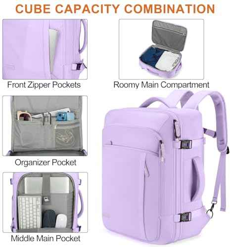 40L Expandable Carry On Travel Backpack with 4 Packing Cubes