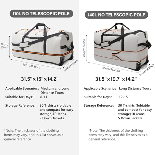 Wheeled Collapsible Duffel Bag 110L