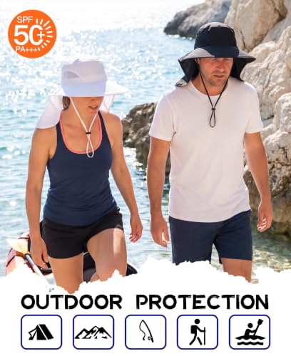 Outdoor UPF50+ Sun Hat Wide Brim Mesh Fishing Hat with Neck Flap