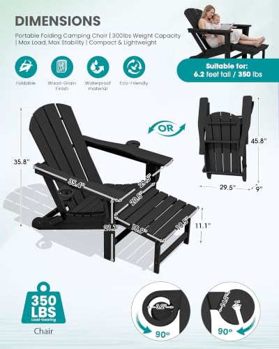 2 Pcs HDPE Folding Adjustable Adirondack Chair with Ottoman