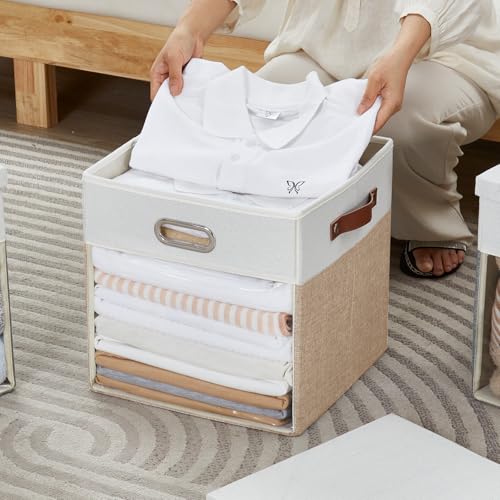 13x13 Inch Ultra Thick Fabric Storage Bins with Lids & Windows (3 Count)