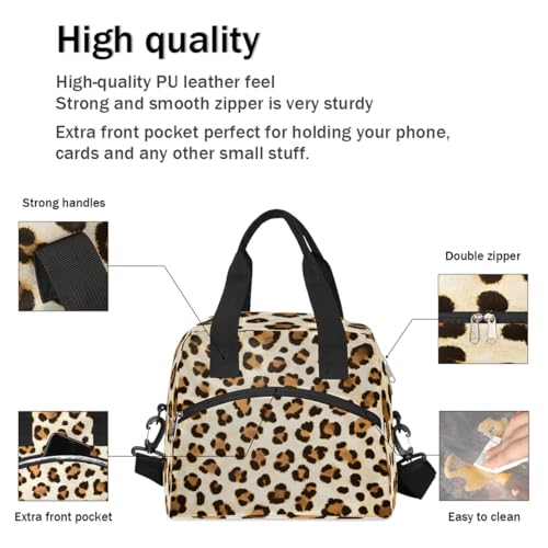 Leopard Cheetah Brown Insulated Lunch Bag for Women Girl Reusable Lunch Tote Box With Shoulder Strap Lightweight Thermal Cooler Meal Prep Bag for Work School Office Picnic (print 22)