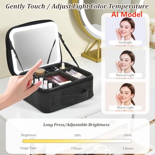 Travel Makeup Bag with Mirror & 8 Adjustable EVA Dividers