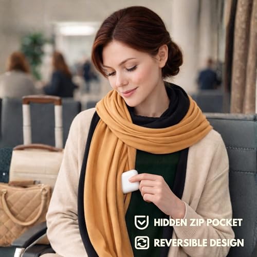 16-in-1 Compact Travel Blanket with Bag – Reversible, Ultra Soft Bamboo Airplane Blanket with Hidden Pocket – Packable for Flights & Travel Essentials (Semi-Weighted, Double Layer)