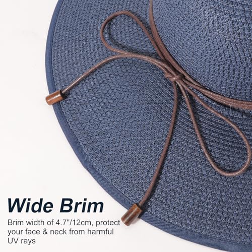 Womens Sun Straw Hat Bowknot Hat Summer Wide Brim Bucket Hats Foldable Beach Sun Hats Roll up UPF 50+