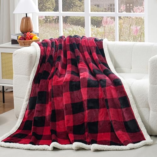 Sherpa Fleece Throw Blanket 60" x 80" Reversible Plush Fluffy Large Big Blanket Lattice Flannel Blankets for All Season Use