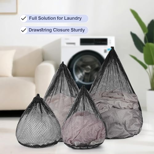 4Pcs Mesh Laundry Bags Washing Machine Mesh Wash Bags Jumbo for Delicates Clothes (4 Count)