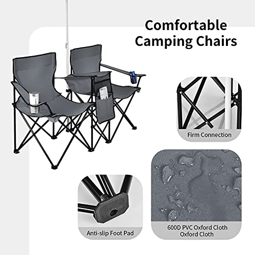 Double Camping Chair with Umbrella