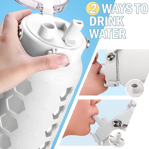 64oz Glass Water Bottle with Straw and Lid