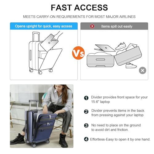 Hardside Expandable Carry On Luggage 22x14x9 Airline Approved With Front Business Pockets