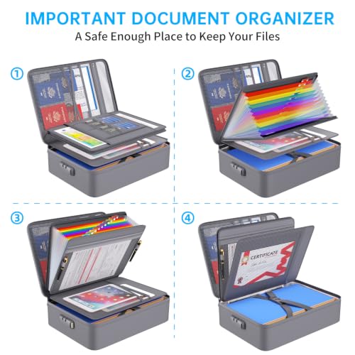 Fireproof File Organizer Bag with 13 Pockets Accordion File Folder