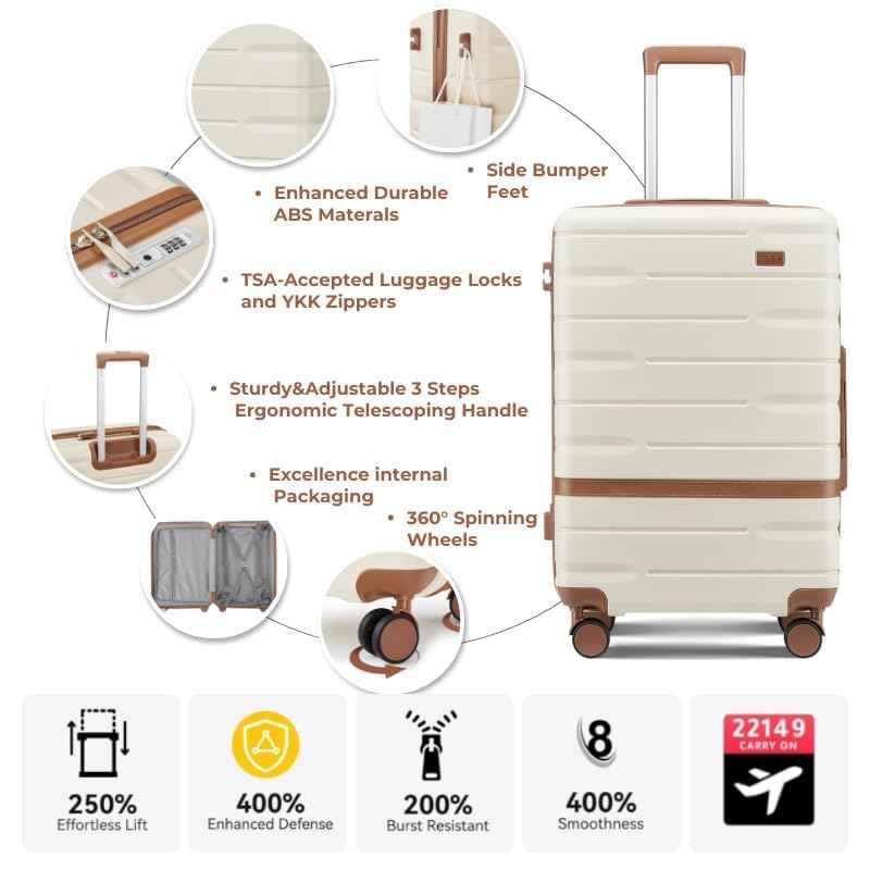 Luggage Sets with TSA Lock Hardside PC+ABS Carry On expandable Suitcase with Spinner Wheels Lightweight Rolling Travel Luggage Sets with YKK