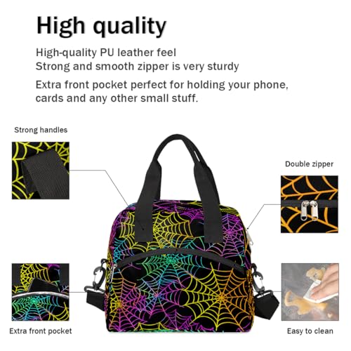 Colorful Spider Web Insulated Lunch Bag for Women Girl Reusable Lunch Tote Box With Shoulder Strap Lightweight Thermal Cooler Meal Prep Bag for Work School Office Picnic (print 21)